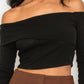 Bardot ribbed long sleeve crop top