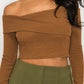 Bardot ribbed long sleeve crop top