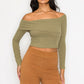 Bardot ribbed long sleeve crop top