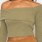 Bardot ribbed long sleeve crop top