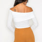 Bardot ribbed long sleeve crop top