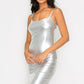 Scoop neck foil mini dress