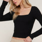 Long slv sweetheart neck seam detail knit top