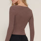 Long slv sweetheart neck seam detail knit top