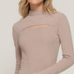 Long slv mock neck kyehole rib knit top