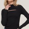 Long slv mock neck kyehole rib knit top