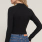 Long slv mock neck kyehole rib knit top