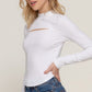 Long slv mock neck kyehole rib knit top