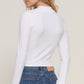 Long slv mock neck kyehole rib knit top