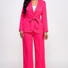 Waist Tie Blazer With Wide Leg Pants Set