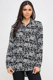 Printed Satin Long Sleeve Tunic Top