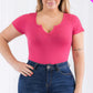 Plus Size Casual Split Neck Solid Short Sleeve Bodysuit