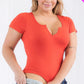 Plus Size Casual Split Neck Solid Short Sleeve Bodysuit