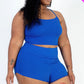 Plus Size Ribbed Cami Crop Top & Ruched Shorts Set