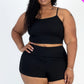 Plus Size Ribbed Cami Crop Top & Ruched Shorts Set