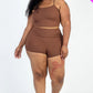 Plus Size Ribbed Cami Crop Top & Ruched Shorts Set