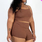 Plus Size Ribbed Cami Crop Top & Ruched Shorts Set