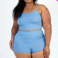 Plus Size Ribbed Cami Crop Top & Ruched Shorts Set