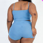 Plus Size Ribbed Cami Crop Top & Ruched Shorts Set