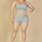 Plus Size Ribbed Cami Crop Top & Ruched Shorts Set