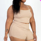 Plus Size Ribbed Cami Crop Top & Ruched Shorts Set