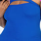 Plus Size Ribbed One Shoulder Cutout Front Casual Mini Bodycon Dress