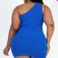 Plus Size Ribbed One Shoulder Cutout Front Casual Mini Bodycon Dress