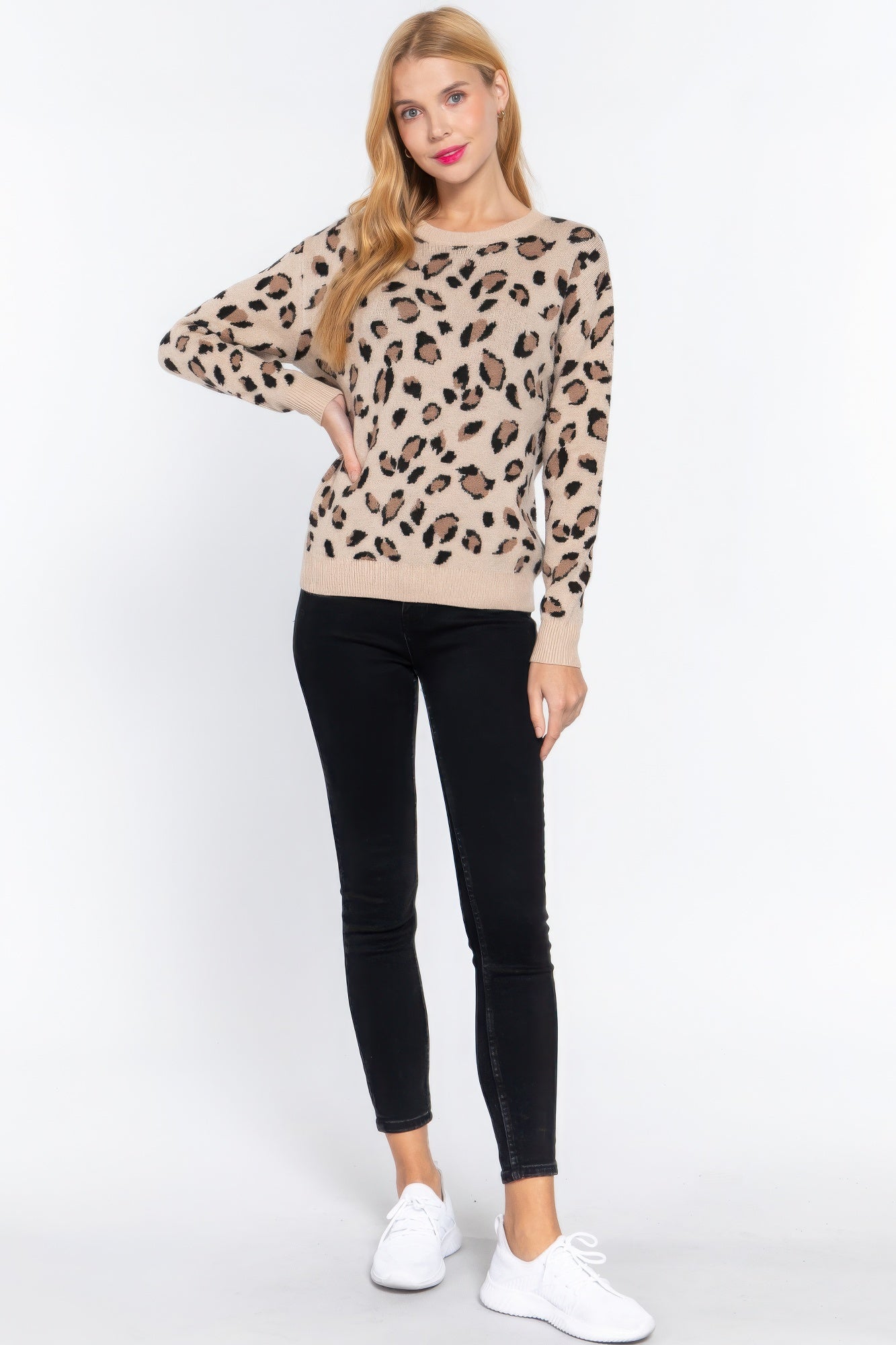 Long Slv Animal Jacquard Sweater