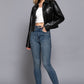 Long slv shirt collar faux leather jacket