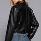 Long slv shirt collar faux leather jacket