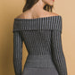 Ribbed bardot zip up long sleeve