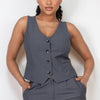 Buttoned Solid V-neck Vest Top