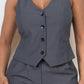 Buttoned Solid V-neck Vest Top