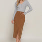 Front Open Slit Corduroy Midi Skirt