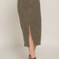 Front Open Slit Corduroy Midi Skirt