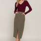 Front Open Slit Corduroy Midi Skirt