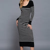 Long Slv Round Neck Stripe Sweater Long Dress