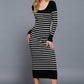 Long Slv Round Neck Stripe Sweater Long Dress