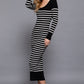 Long Slv Round Neck Stripe Sweater Long Dress