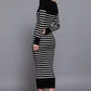 Long Slv Round Neck Stripe Sweater Long Dress