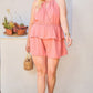 Round Neck Pleats Waist Elastic Ruffle Back Button Romper