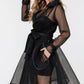 Side Tacking Waist Tie Mesh Coat