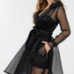 Side Tacking Waist Tie Mesh Coat