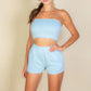 Simple Solid Color Tube Top And Shorts Two Piece Set