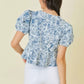 Denim Embroidered Crop Top With Front Tie Detail