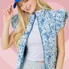 Floral Velvet Embroidered Denim Puffer Vest