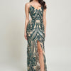 Spaghetti Strap Art Deco Sequins Maxi Dress