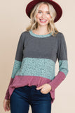 Colorblock Floral Contrast Long Sleeve Top