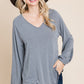 Casual V Neck Basic Long Sleeve Top