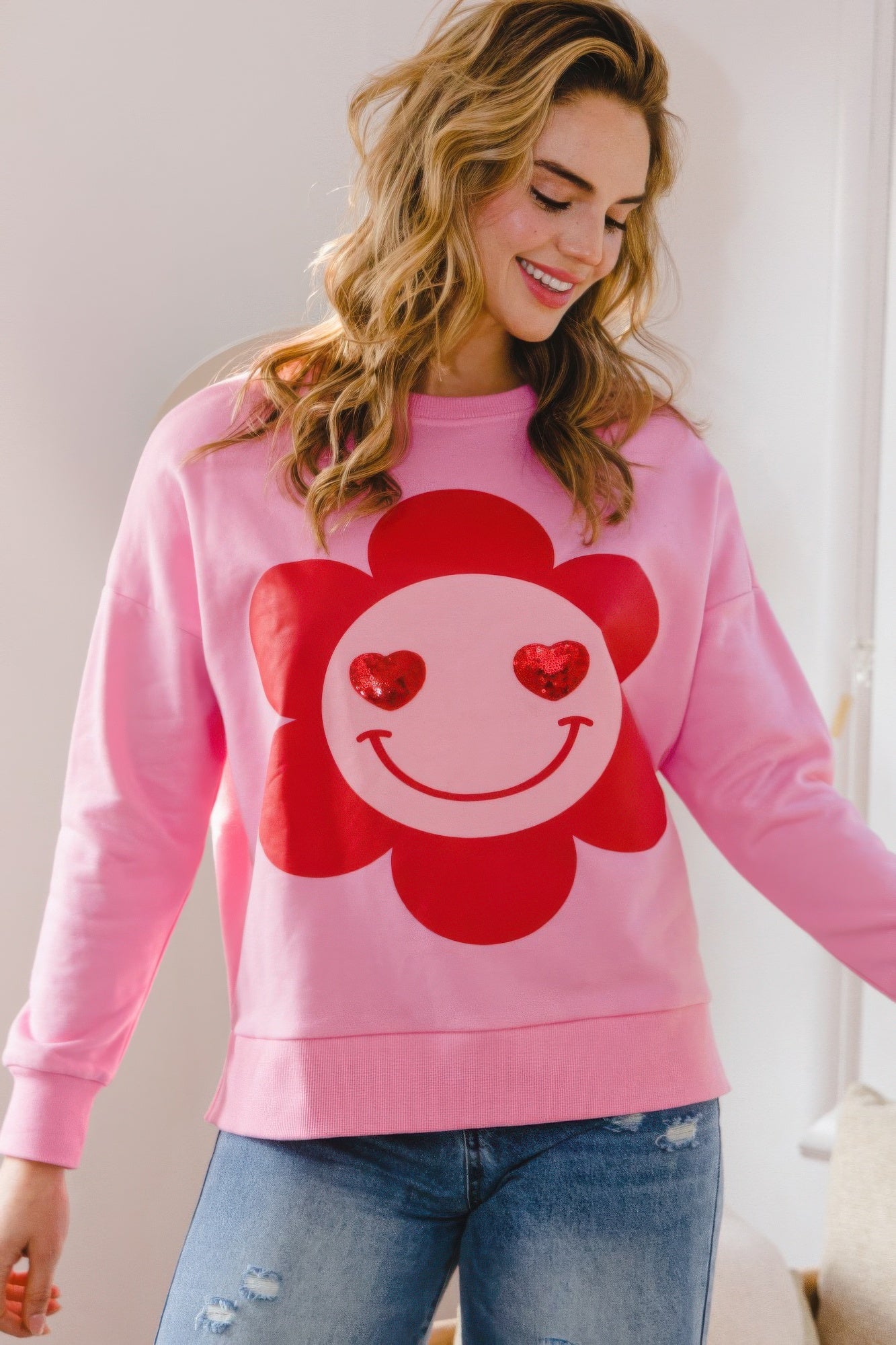 Smiley Flower Oversized Pullover